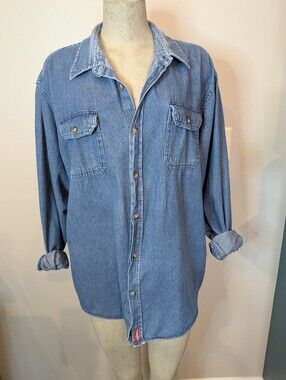 Vintage 90s Wrangler shirt Light-weight denim. Distressed faded with patina 2XL